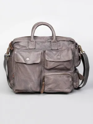 William: Grey Leather Laptop Bag Art N Vintage