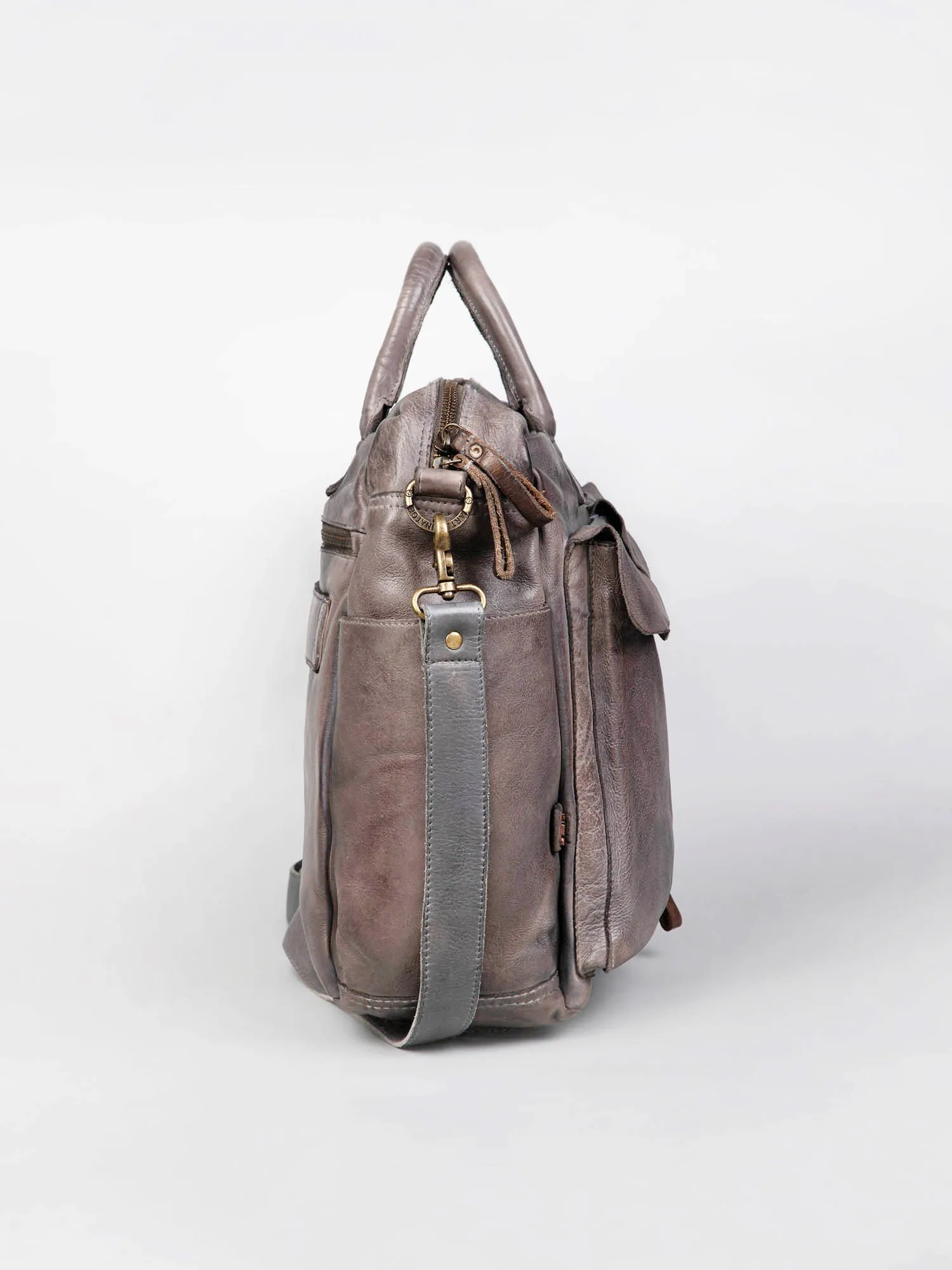 William: Grey Leather Laptop Bag Art N Vintage