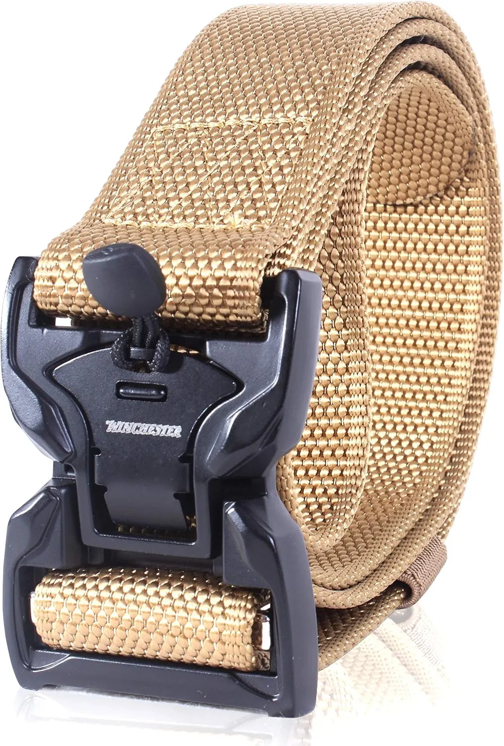 Winchester Tactical Belt, Military Utility Nylon Web Heavy Duty Work Belt, Quick Release Magnetic Buckle, Foxtrot Khaki, S