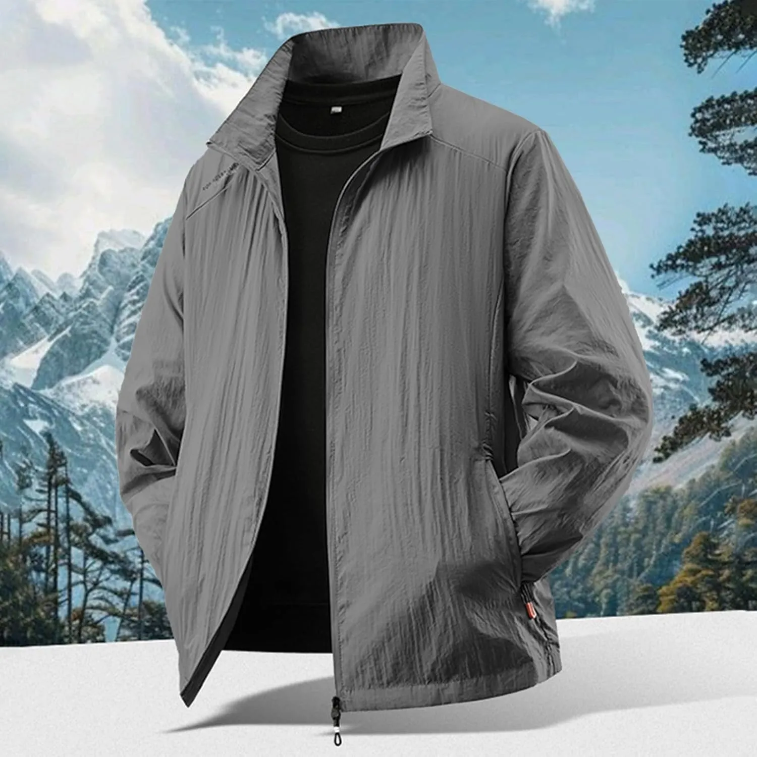 Windbreaker Jackets for Men UPF 50  Light Jacket Full Zip Sun Protection Long Sleeve Sun Shirts UV Fishing Athletic Running