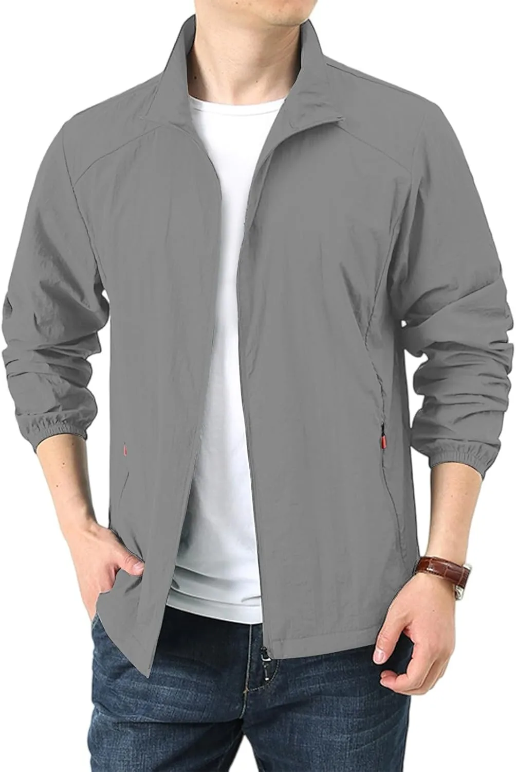 Windbreaker Jackets for Men UPF 50  Light Jacket Full Zip Sun Protection Long Sleeve Sun Shirts UV Fishing Athletic Running