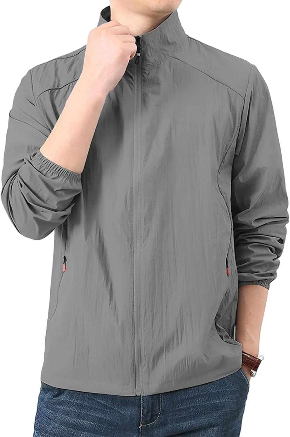Windbreaker Jackets for Men UPF 50  Light Jacket Full Zip Sun Protection Long Sleeve Sun Shirts UV Fishing Athletic Running