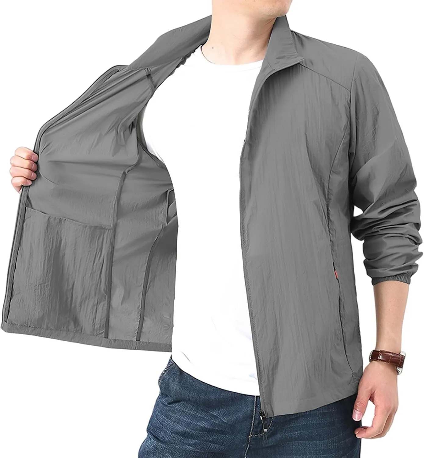 Windbreaker Jackets for Men UPF 50  Light Jacket Full Zip Sun Protection Long Sleeve Sun Shirts UV Fishing Athletic Running