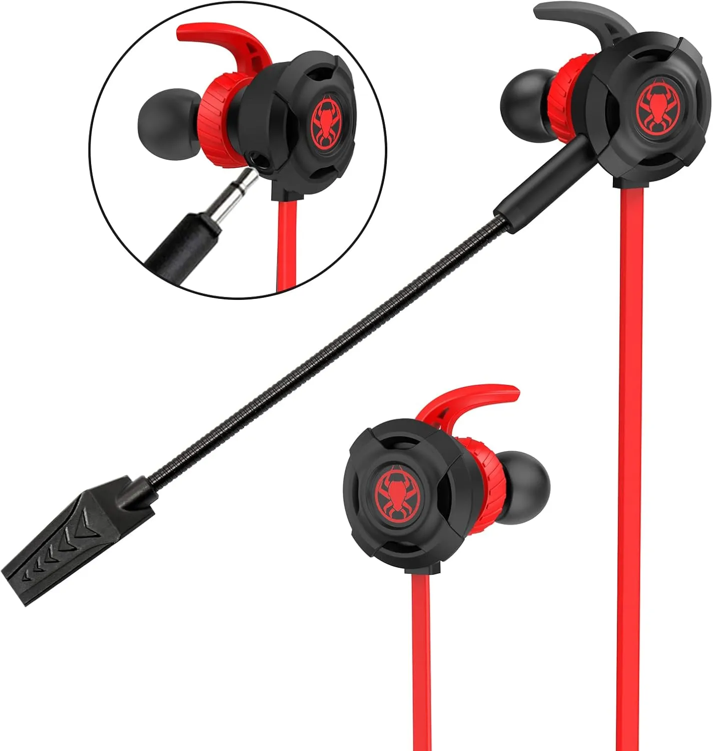 Wired Gaming Earphone 3.5 MM E-Sport Earphone Noise Cancelling Stereo Bass Gaming Headphone with Adjustable Mic for PS4, Xbox One, Laptop, Cellphone, PC (Red)