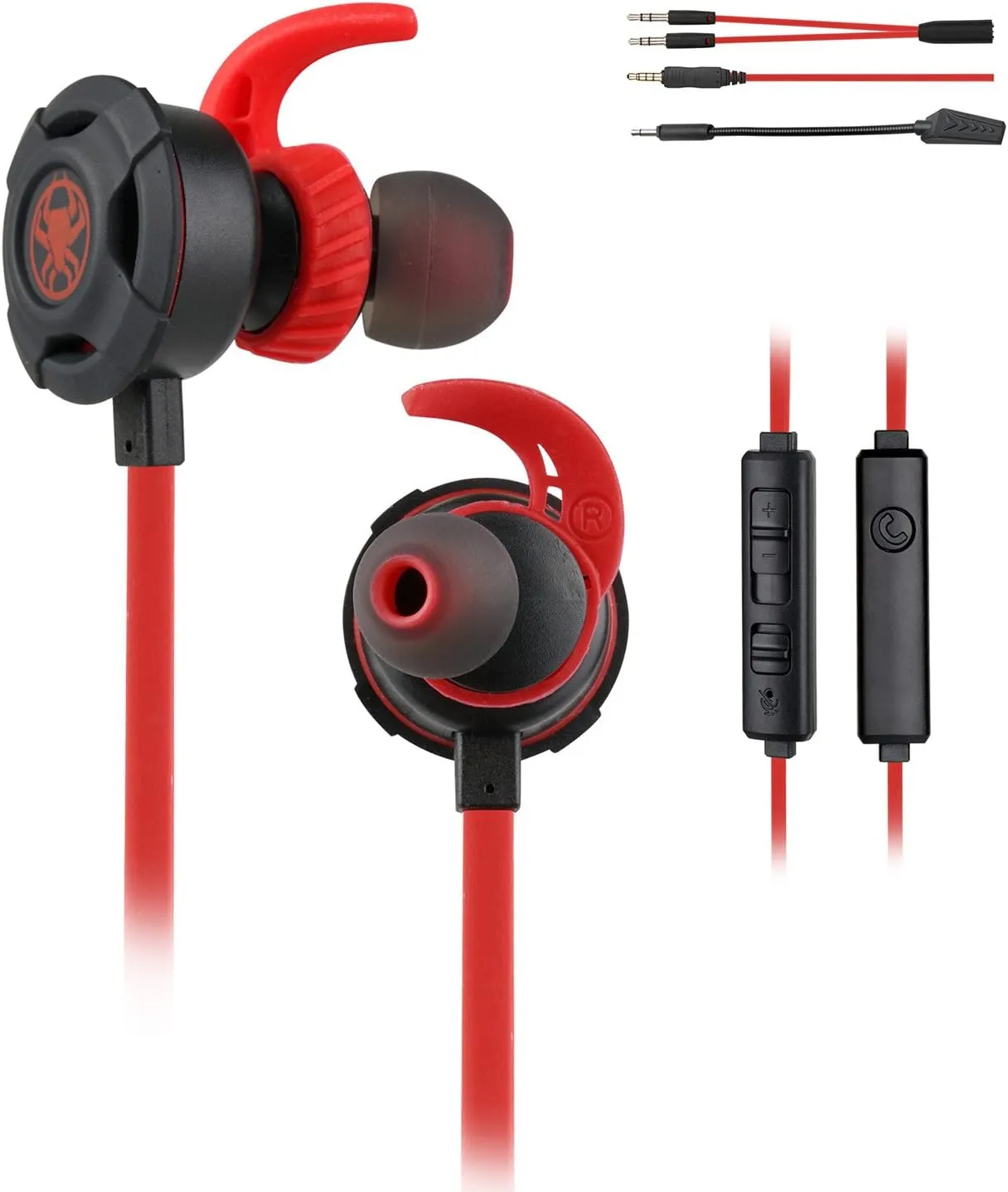 Wired Gaming Earphone 3.5 MM E-Sport Earphone Noise Cancelling Stereo Bass Gaming Headphone with Adjustable Mic for PS4, Xbox One, Laptop, Cellphone, PC (Red)