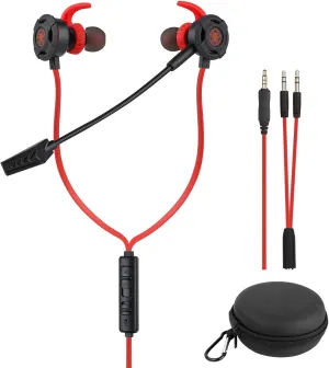 Wired Gaming Earphone 3.5 MM E-Sport Earphone Noise Cancelling Stereo Bass Gaming Headphone with Adjustable Mic for PS4, Xbox One, Laptop, Cellphone, PC (Red)
