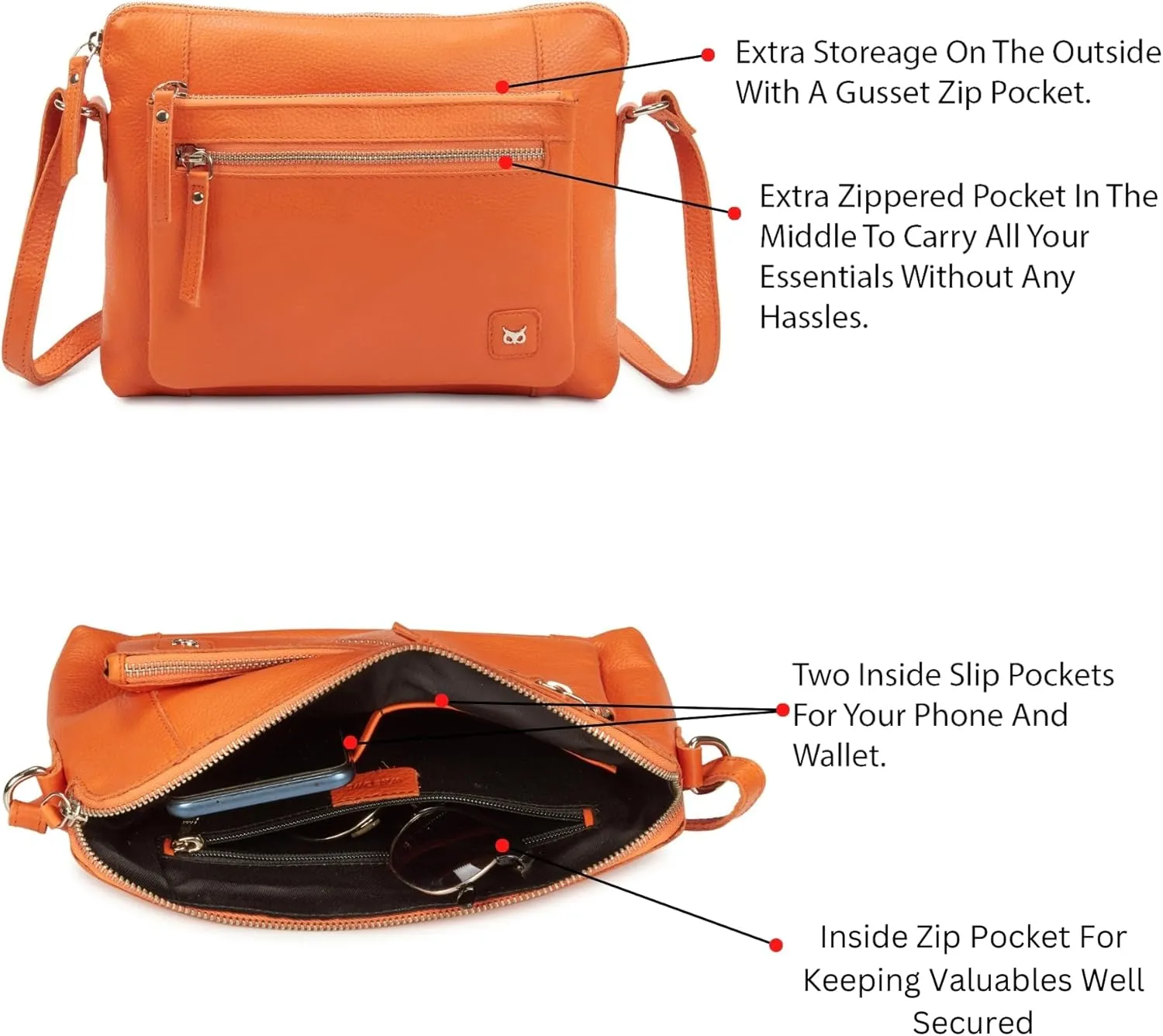 Wise Owl Accessories Small Soft Pebbled Real Leather Crossbody Handbags Purses Sling Crossover Shoulder Bag