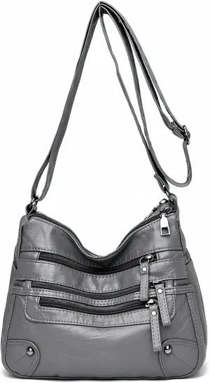 WITERY Crossboby Bag for Women - Soft PU Leather Multi-Pocket Shoulder Bag Handbag with Adjustable Strap