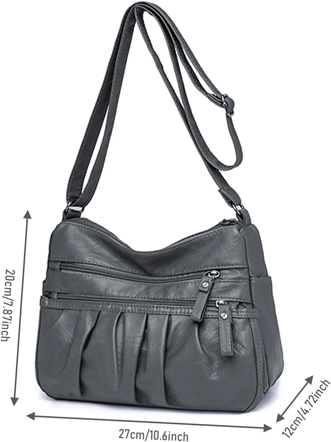 WITERY Soft Leather Multi-Pocket Shoulder Bag for Women - Retro Sling Ruched Hobo Tote Bag