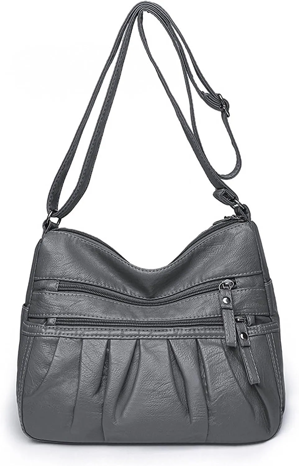 WITERY Soft Leather Multi-Pocket Shoulder Bag for Women - Retro Sling Ruched Hobo Tote Bag
