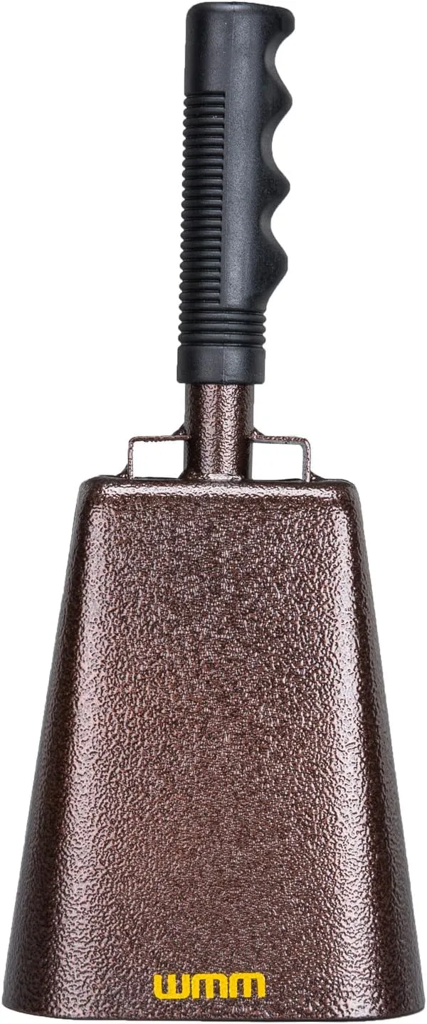 WMM 12 Inch Steel Cowbell with Handle Cheering Bell for Sports Events Large Solid School Bells & Chimes Percussion Musical Instruments Call Bell Alarm(Copper)