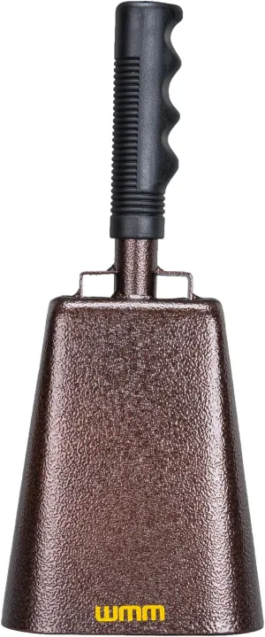 WMM 12 Inch Steel Cowbell with Handle Cheering Bell for Sports Events Large Solid School Bells & Chimes Percussion Musical Instruments Call Bell Alarm(Copper)