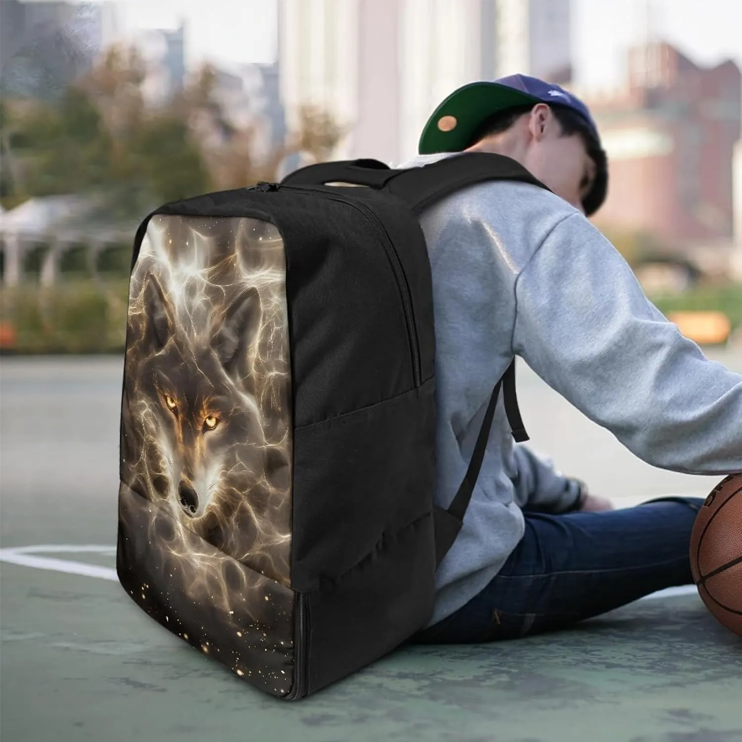 Wolf Boys Backpack for Elementary Kids Starry Duffle Bags for Age 6-14 Children Equipment Bag with Shoe and Ball Compartment Daypack for Basketball Football