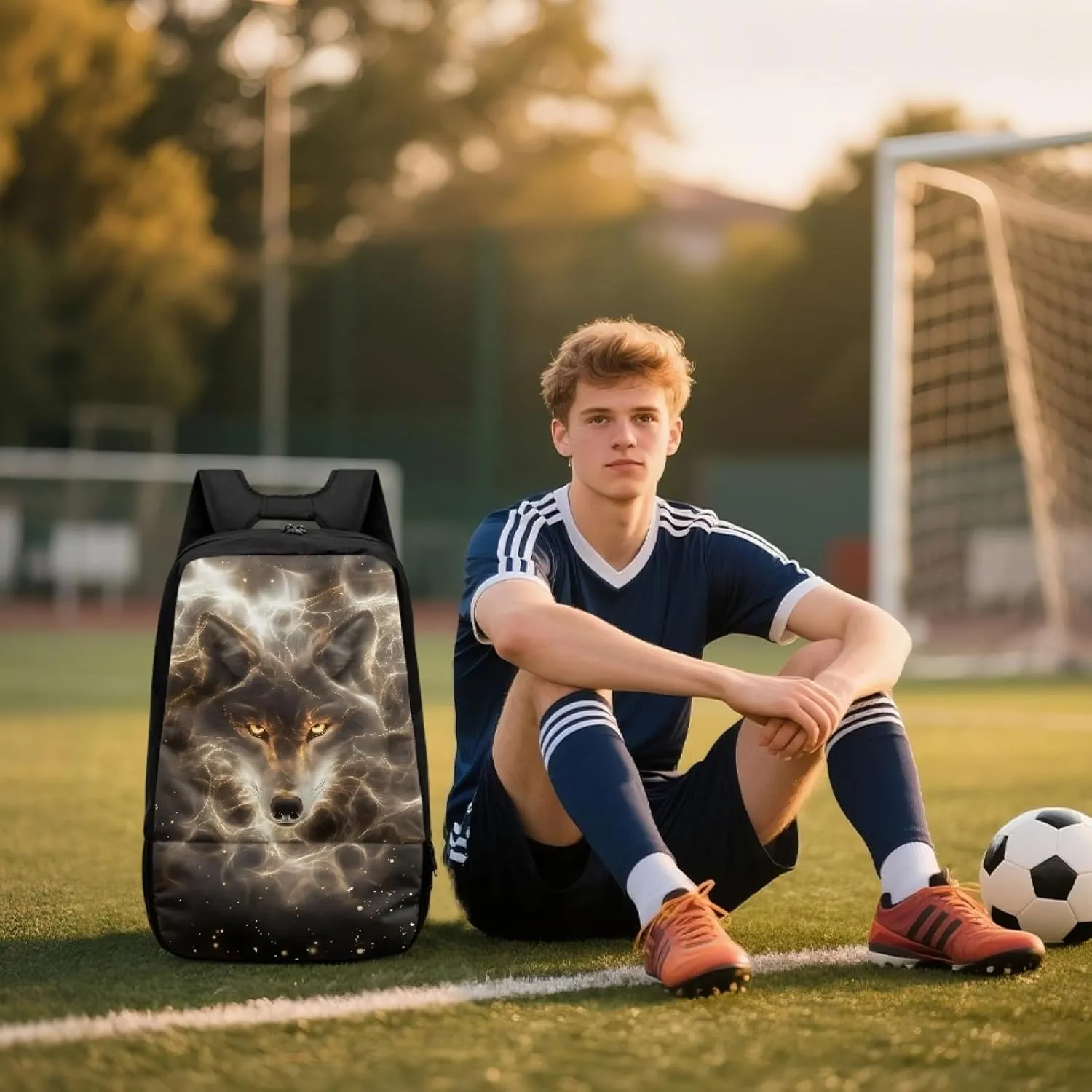 Wolf Boys Backpack for Elementary Kids Starry Duffle Bags for Age 6-14 Children Equipment Bag with Shoe and Ball Compartment Daypack for Basketball Football
