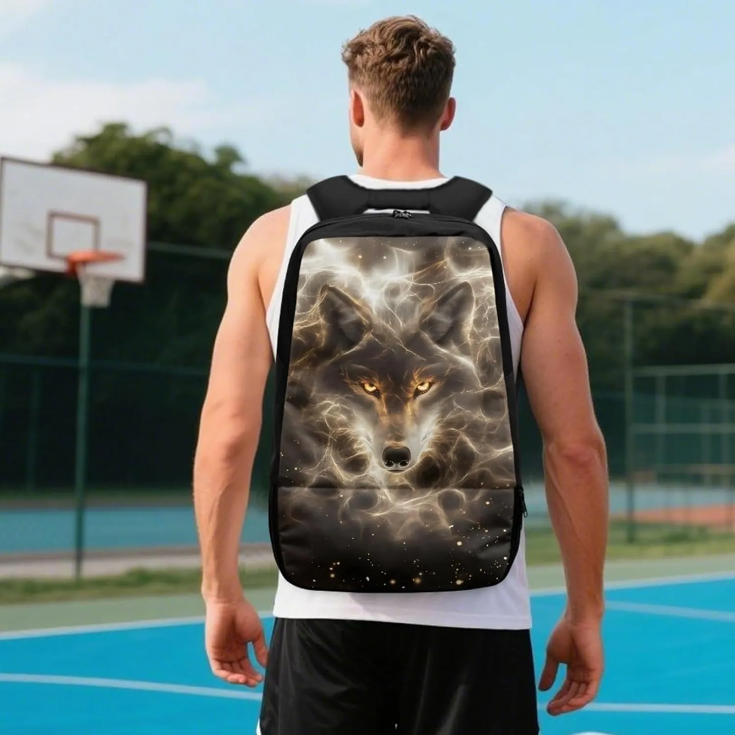 Wolf Boys Backpack for Elementary Kids Starry Duffle Bags for Age 6-14 Children Equipment Bag with Shoe and Ball Compartment Daypack for Basketball Football