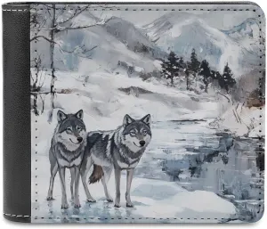 Wolf Wolves By The Stream Fashion Bifold Wallets for Men Women Slim & Thin Credit Card Holder Wallet Purse