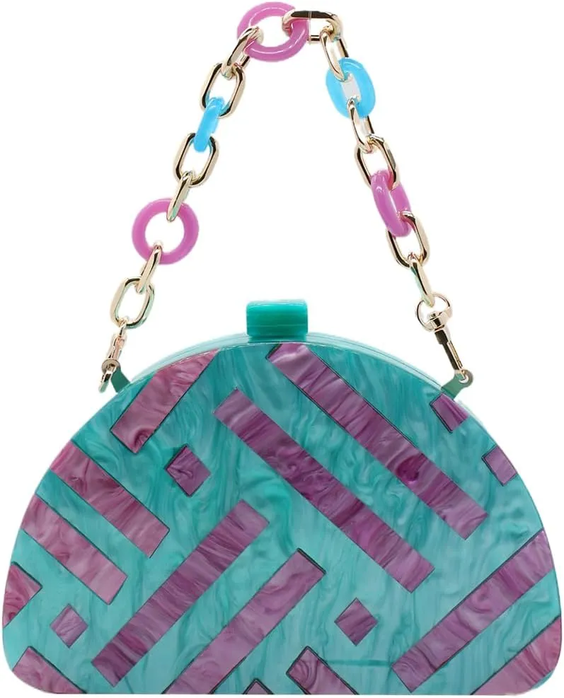 Women Acrylic Purses and Handbags Semicircle Acrylic Clutch Unique Crossbody Bag with Chain Party Evening Bag