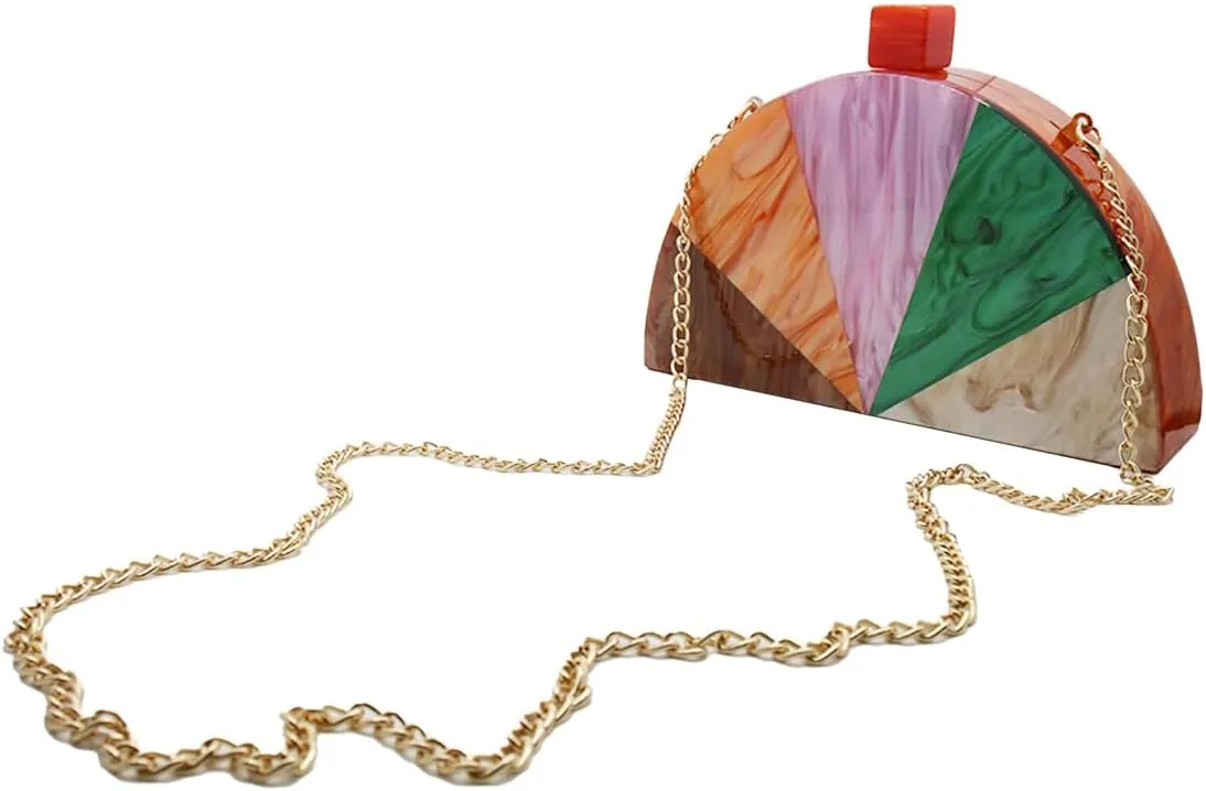 Women Acrylic Purses and Handbags Semicircle Acrylic Clutch Unique Crossbody Bag with Chain Party Evening Bag