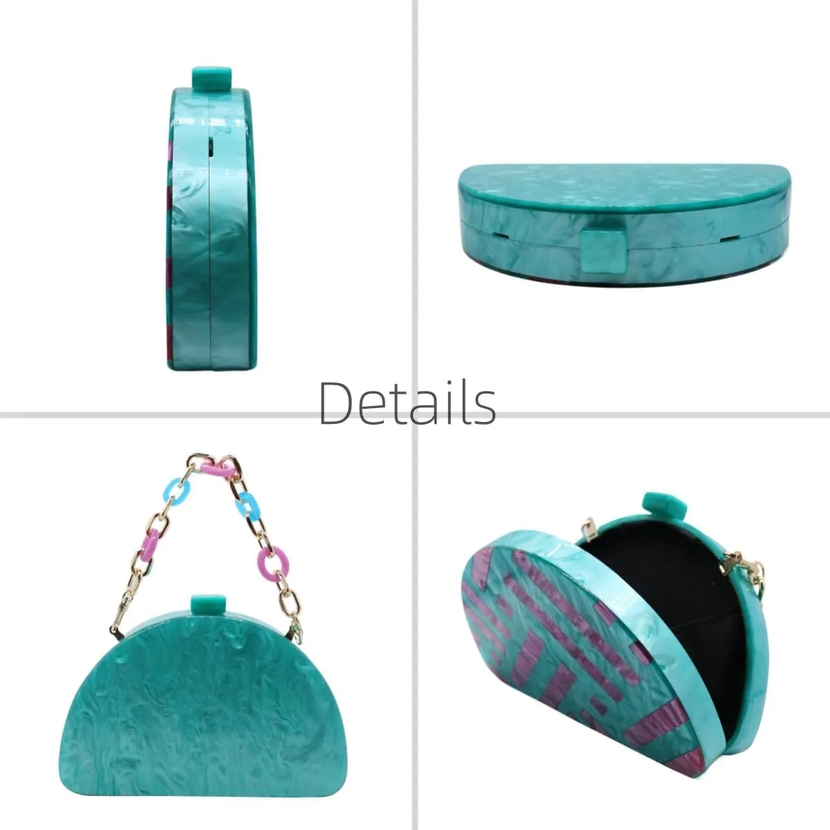 Women Acrylic Purses and Handbags Semicircle Acrylic Clutch Unique Crossbody Bag with Chain Party Evening Bag