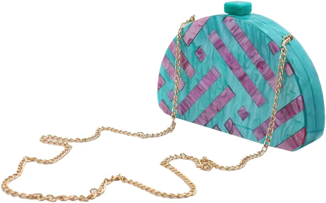 Women Acrylic Purses and Handbags Semicircle Acrylic Clutch Unique Crossbody Bag with Chain Party Evening Bag