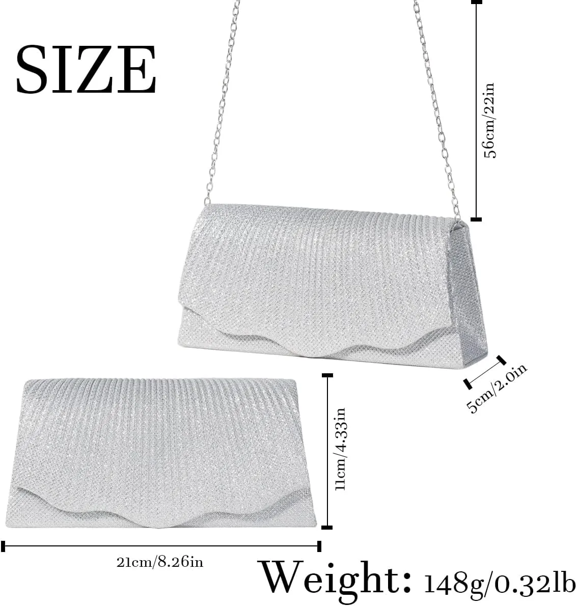Women Clutch Purses Sparkling Envelope Evening Bag with Detachable Chain for Women Prom