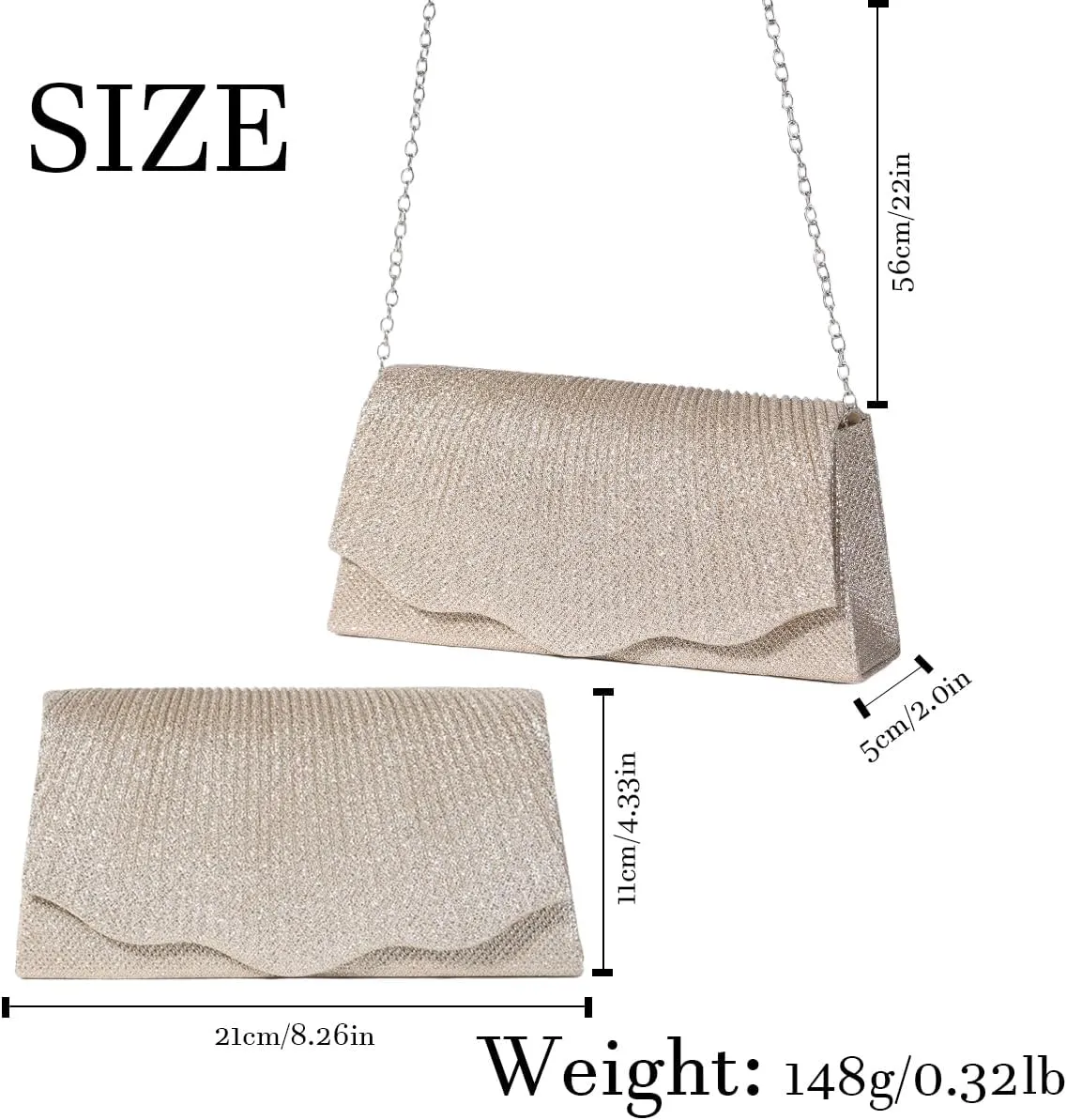 Women Clutch Purses Sparkling Envelope Evening Bag with Detachable Chain for Women Prom