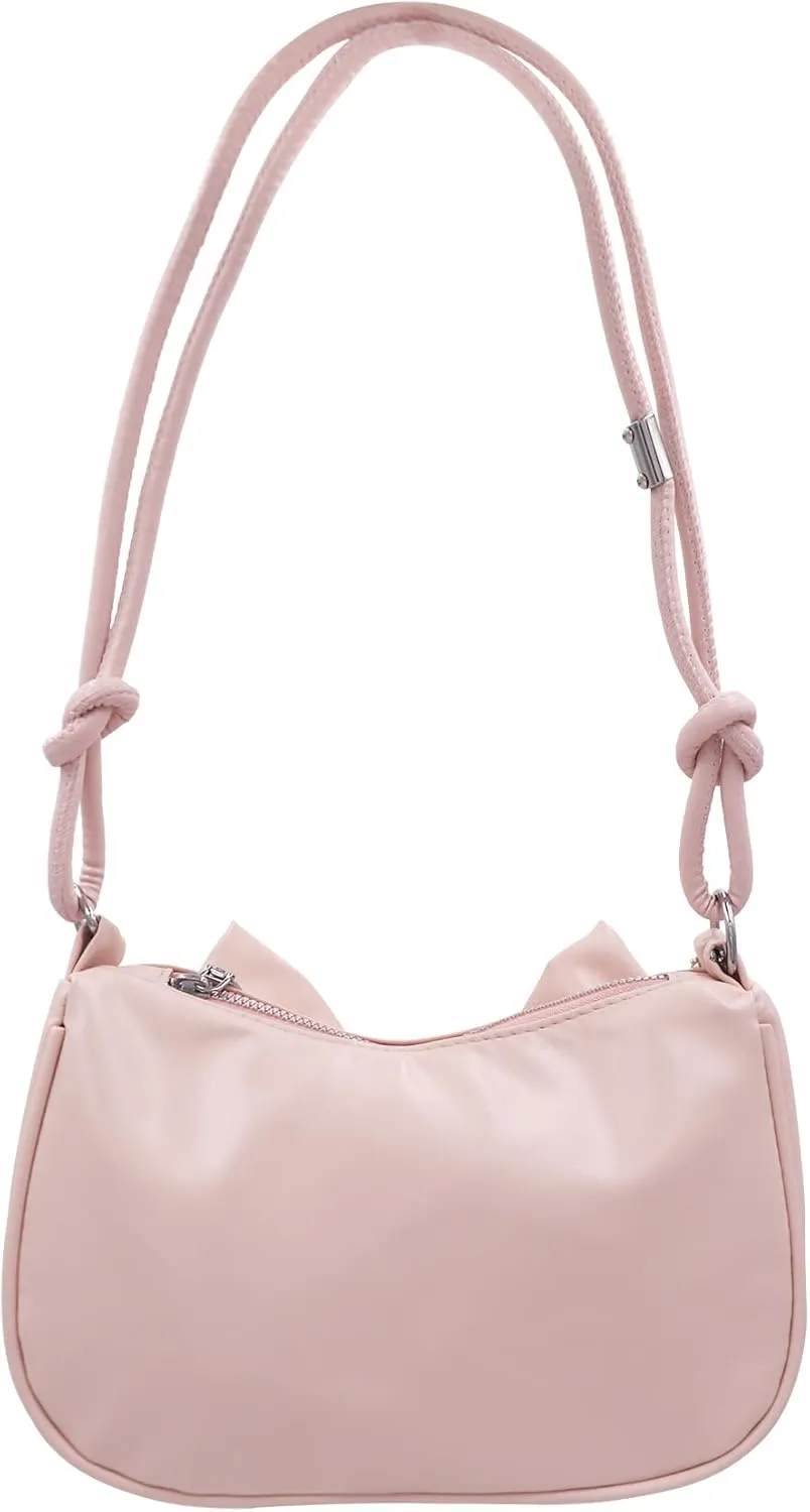 Women Girls Retro Hobo Handbag Underarm Shoulder Bag Pearls Handle Clutch Pouch Tote Bag for Wedding Party Travel,Pink