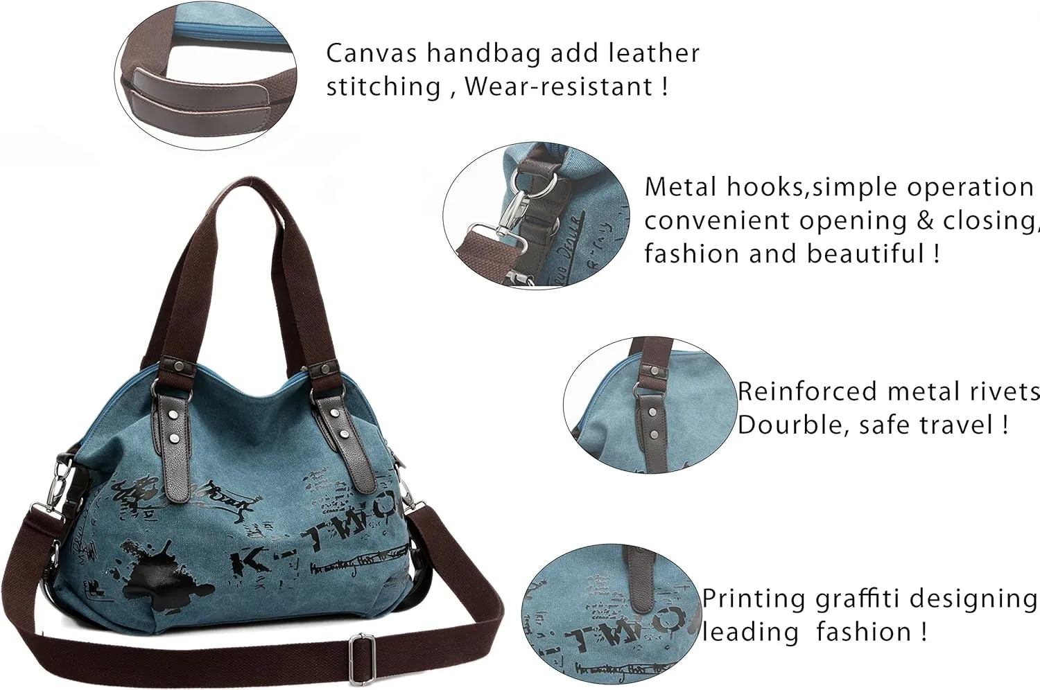 Women Handbag Casual Vintage Hobo Canvas Daily Purse Shoulder Tote Shopper Bag