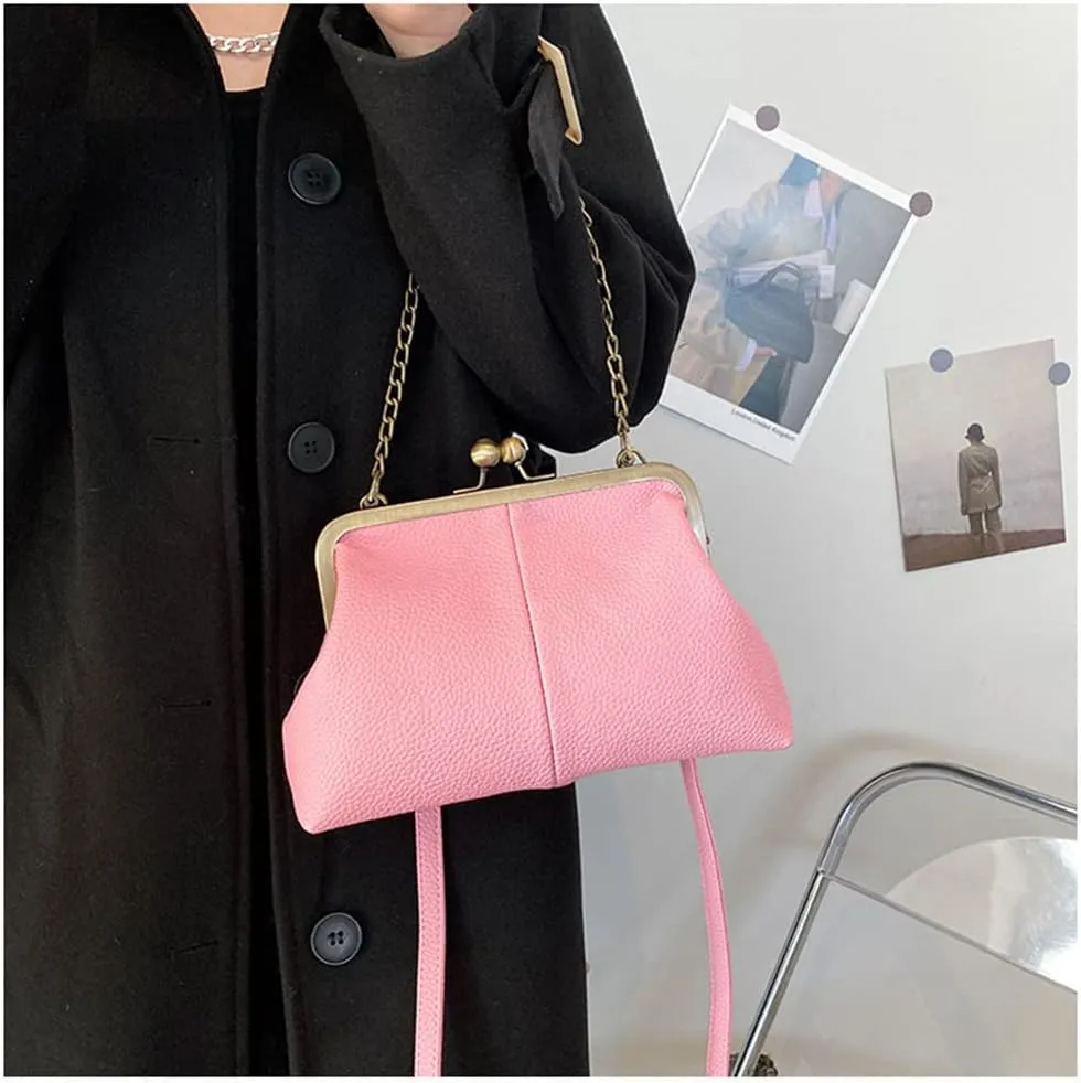 Women Kiss Lock Tote Handbag Classical Retro Shoulder Purses Chain Strap Clutch