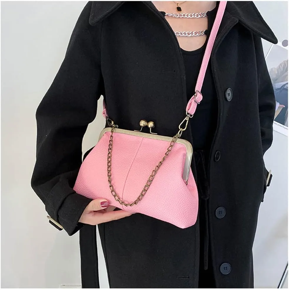 Women Kiss Lock Tote Handbag Classical Retro Shoulder Purses Chain Strap Clutch