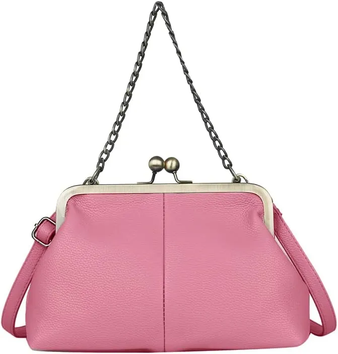 Women Kiss Lock Tote Handbag Classical Retro Shoulder Purses Chain Strap Clutch