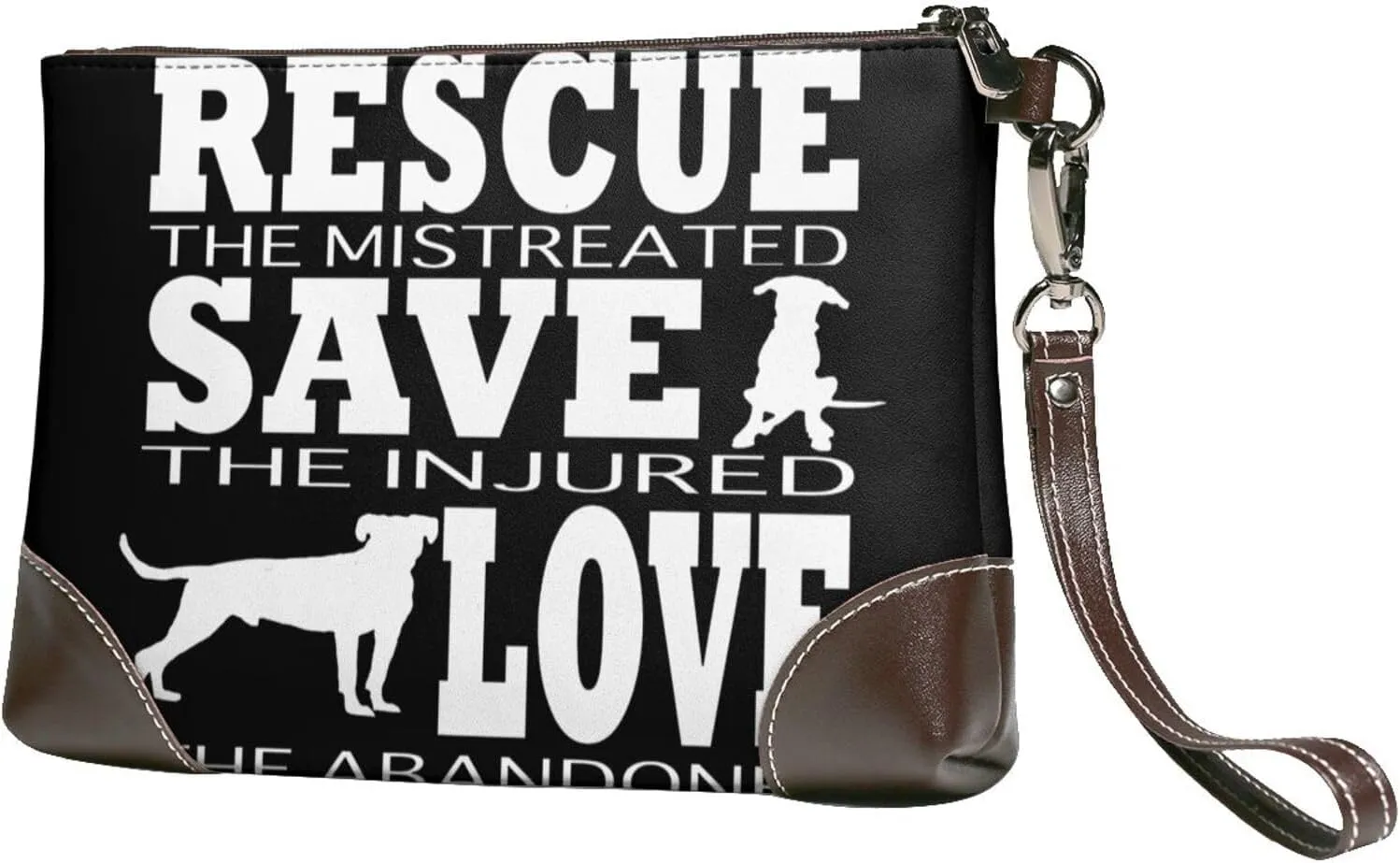 Women Leather Clutch Purse Wristlet Handbag Rescue Dog Save Love Small Cell Phone Purse With Wrist Straps