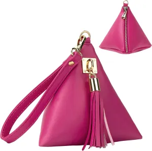 Women Leather Clutch Wallet Triangle Wristlet Purse with Wrist Strap