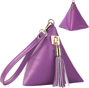 Women Leather Clutch Wallet Triangle Wristlet Purse with Wrist Strap