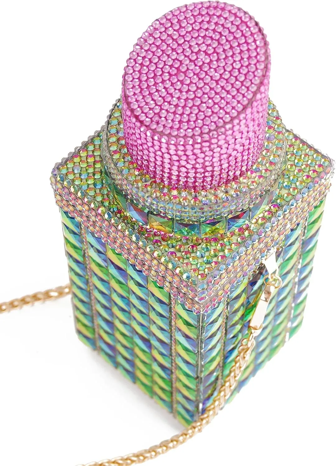 Women Lipstick Shape Inlaid Rhinestone Crystal Glitter Evening Bags Purses Clutch Sparkly Banquet Handbag