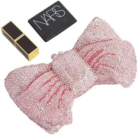 Women Luxury Bowknot Shaped Evening Clutch Sparkling Rhinestones Handbag for Banquet Wedding Party