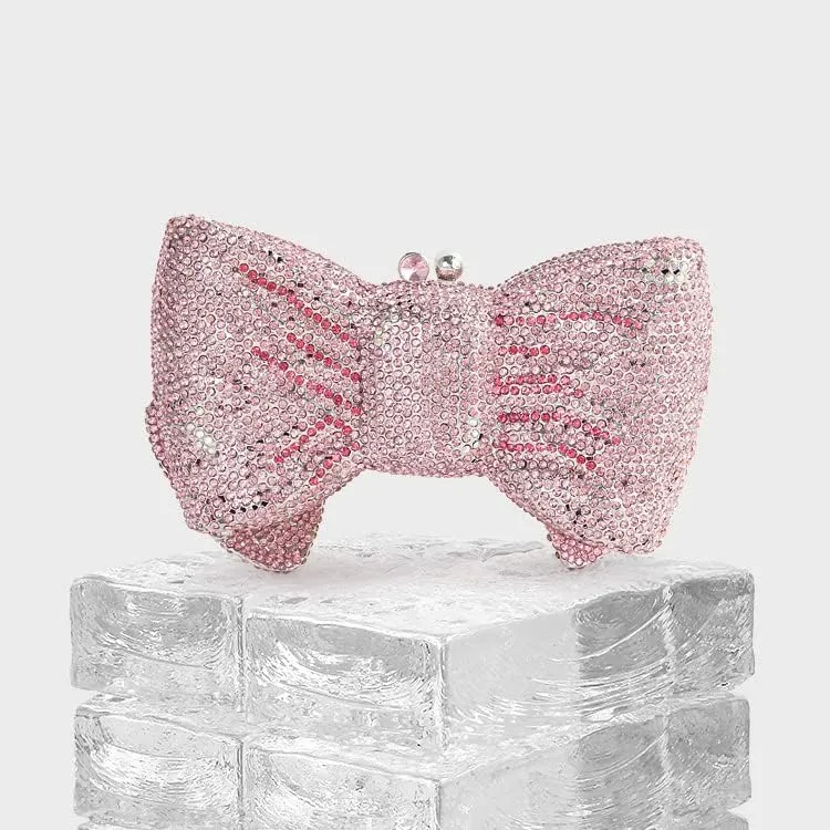 Women Luxury Bowknot Shaped Evening Clutch Sparkling Rhinestones Handbag for Banquet Wedding Party
