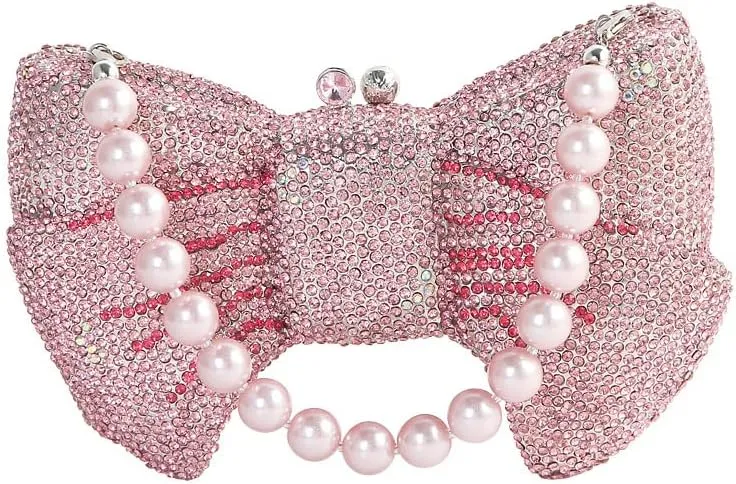 Women Luxury Bowknot Shaped Evening Clutch Sparkling Rhinestones Handbag for Banquet Wedding Party