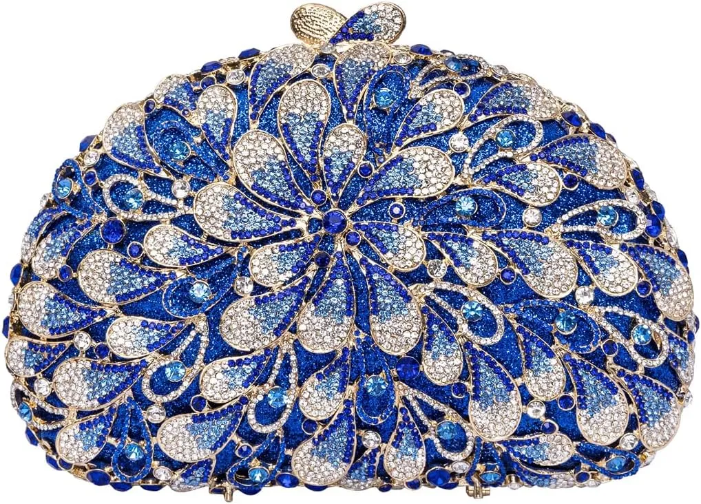 Women Luxury Flower Rhinestone Evening Clutch Bag Hollow Out Bridal Crystal Handbag Party Banquet Wedding Purse