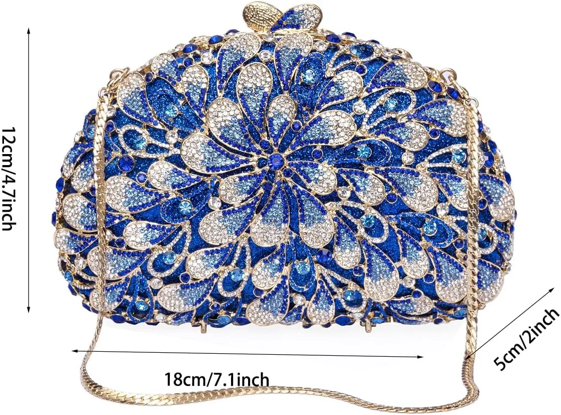 Women Luxury Flower Rhinestone Evening Clutch Bag Hollow Out Bridal Crystal Handbag Party Banquet Wedding Purse