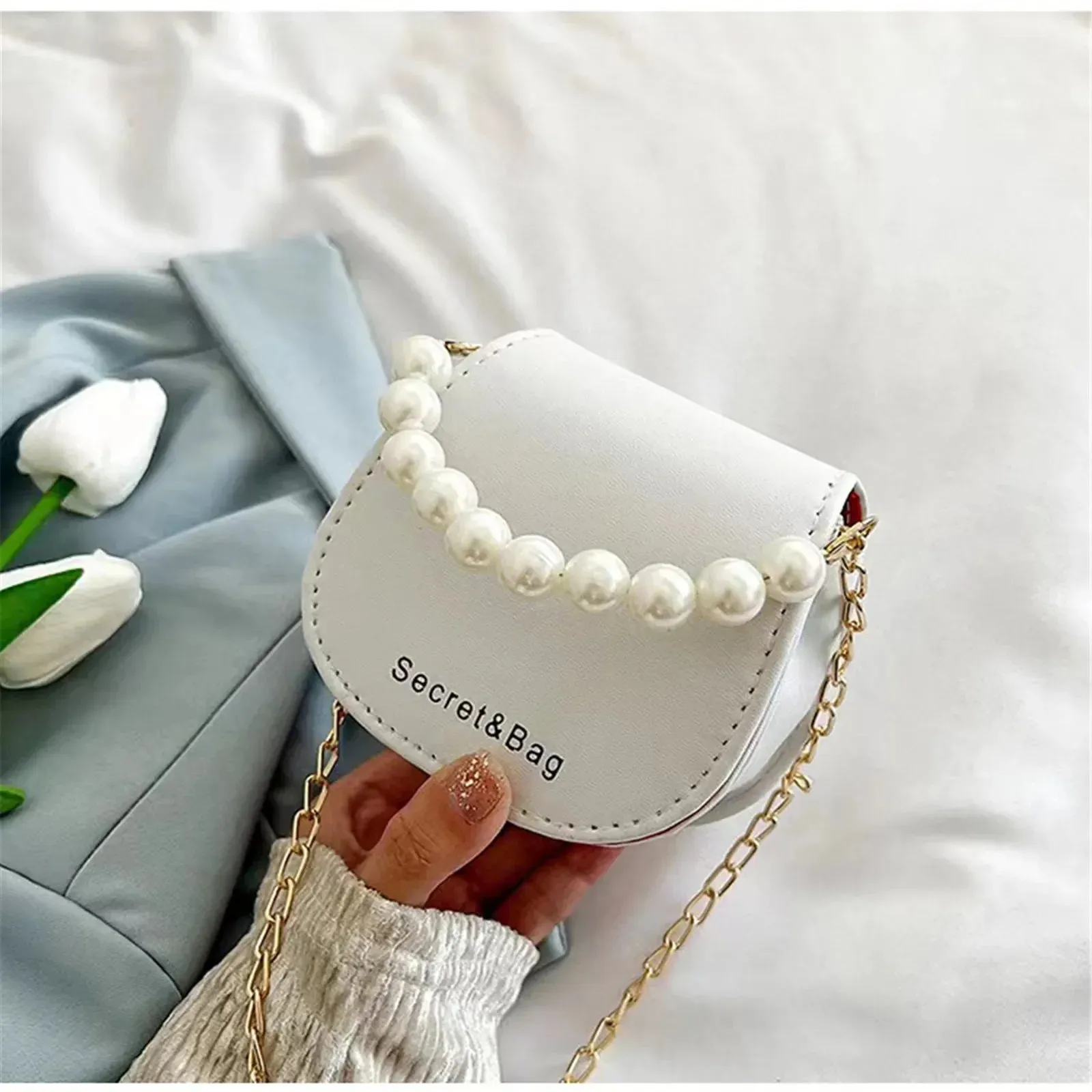 Women Mini Handbags New Elegant Shoulder Messenger Bag Portable Chain Bags Girl Pearl Crossbody Rhombus Small Square Bag