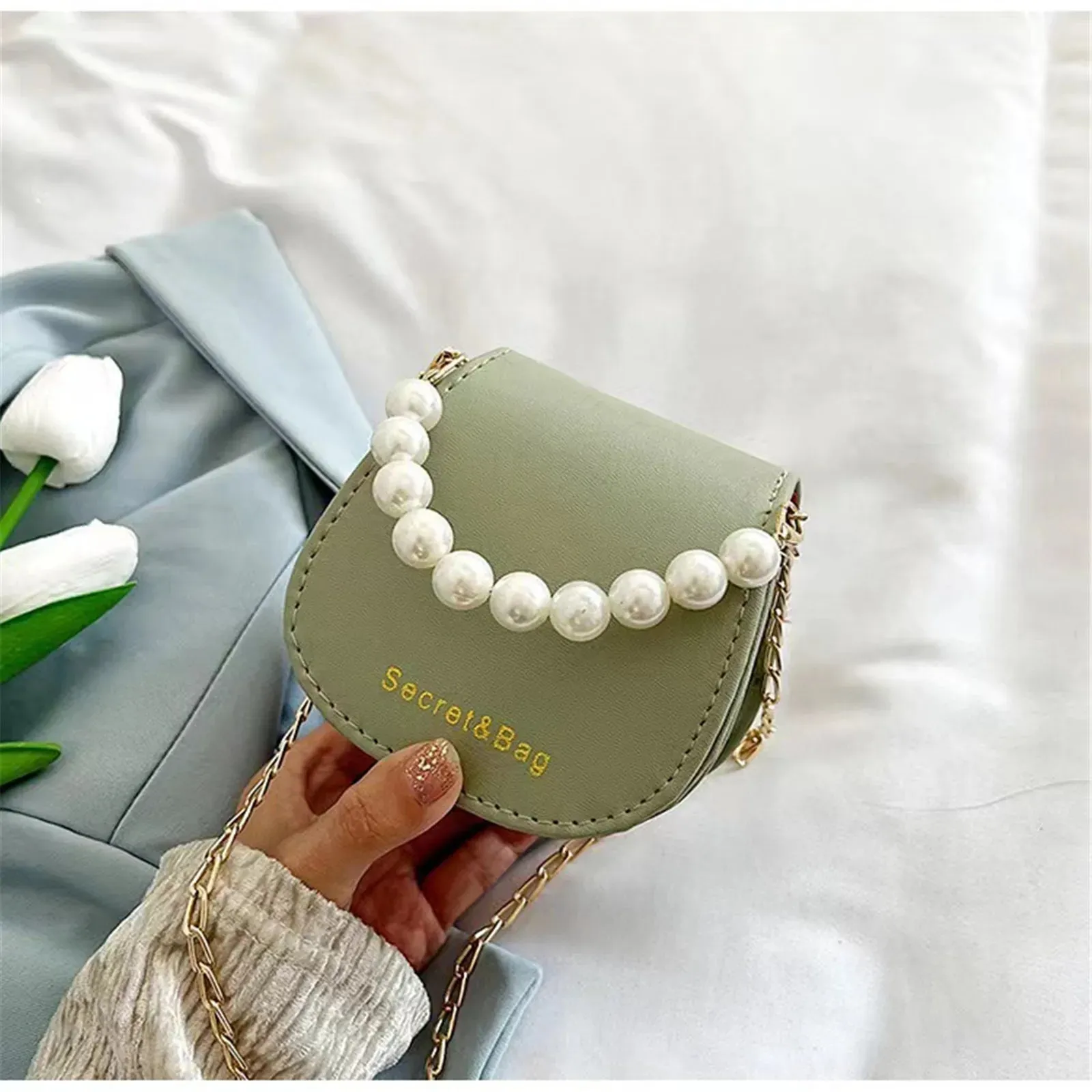 Women Mini Handbags New Elegant Shoulder Messenger Bag Portable Chain Bags Girl Pearl Crossbody Rhombus Small Square Bag