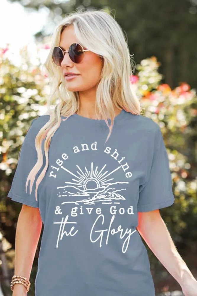 Women Mountain Sunrise Adventure Shirt Hiking Camping Workout T Loose Fit Activewear Rise and Shine Give God The Glory Shirt