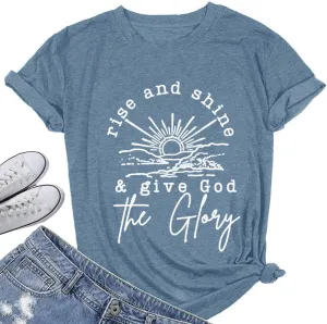 Women Mountain Sunrise Adventure Shirt Hiking Camping Workout T Loose Fit Activewear Rise and Shine Give God The Glory Shirt