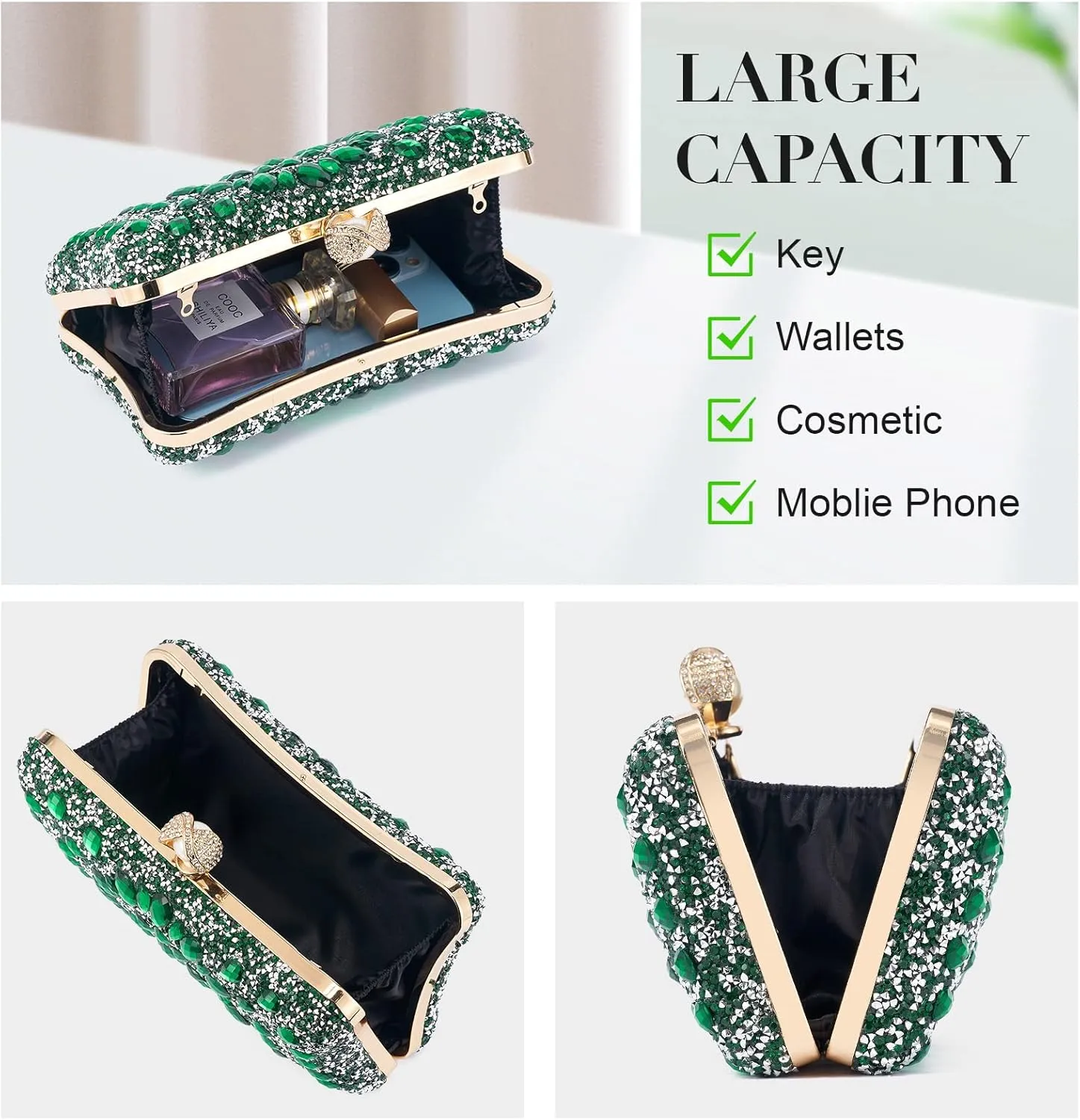 Women Multicolor Rhinestone Evening Clutch Purses Bridal Oval Sparkly Diamond Clutch Bag Crystal Wedding Prom Handbag