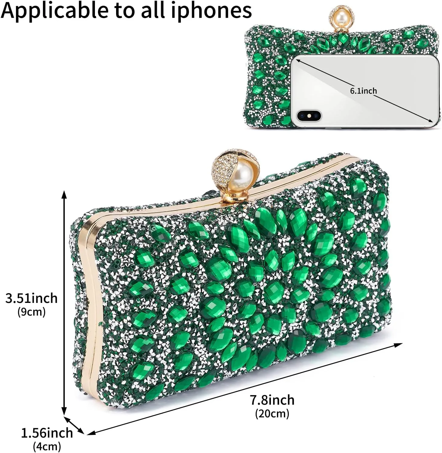 Women Multicolor Rhinestone Evening Clutch Purses Bridal Oval Sparkly Diamond Clutch Bag Crystal Wedding Prom Handbag