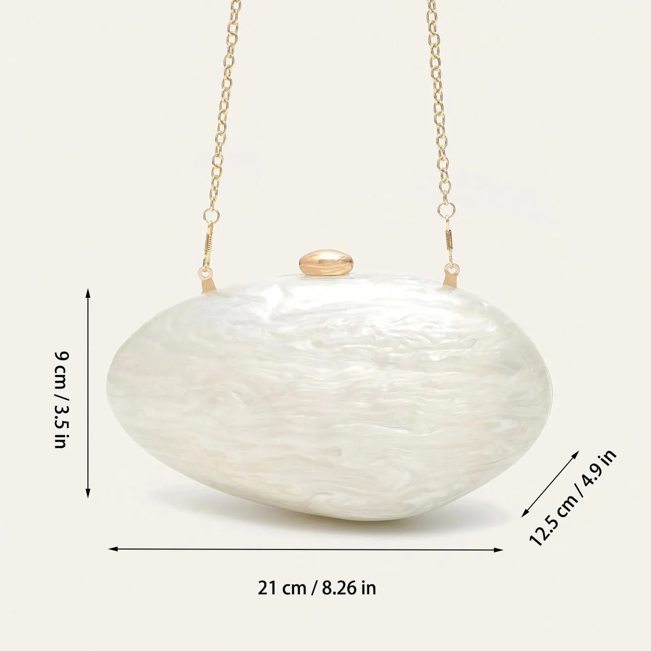 Women Shell Shape Acrylic Evening Clutch Purse Shiny Egg Marble Handbag Wedding Party Prom Shoulder Bag