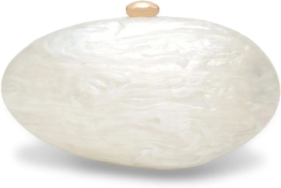 Women Shell Shape Acrylic Evening Clutch Purse Shiny Egg Marble Handbag Wedding Party Prom Shoulder Bag