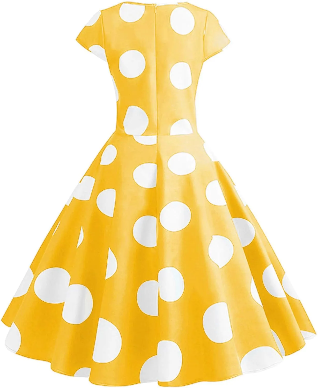Women Short 1950s Retro Vintage Cocktail Party Swing Dresses Polka Dot Cap Sleeves Crewneck Summer Prom Formal Dress
