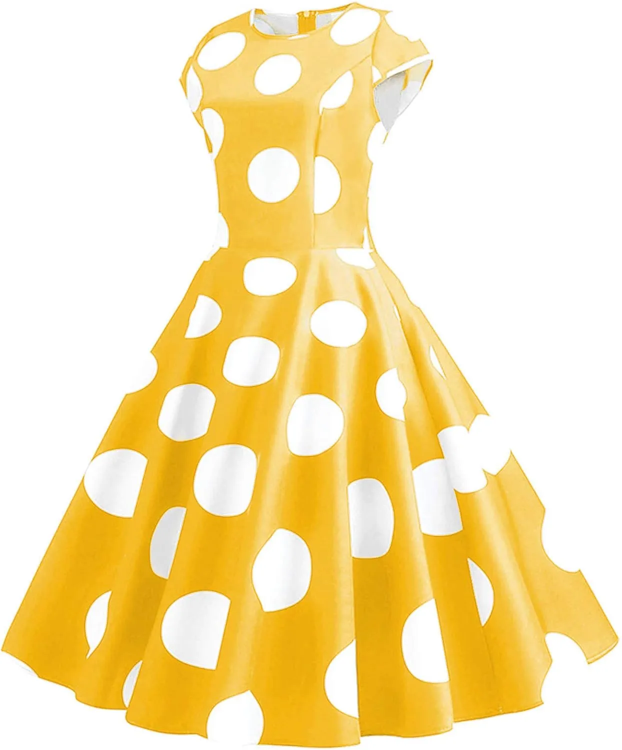 Women Short 1950s Retro Vintage Cocktail Party Swing Dresses Polka Dot Cap Sleeves Crewneck Summer Prom Formal Dress